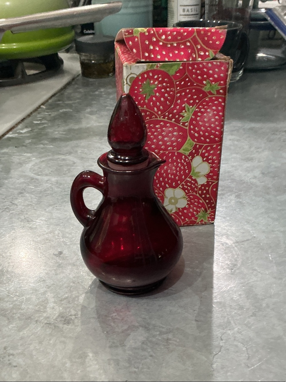 Ruby Red Glass Cruet Decanter with Stopper